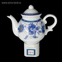 Ночник керамика чайничек "Синие цветы" Е12 220В 13х11х6 см