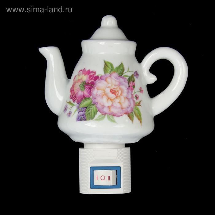Ночник керамика чайничек "Цветущий сад" Е12 220В 12,5х10х5,5 см