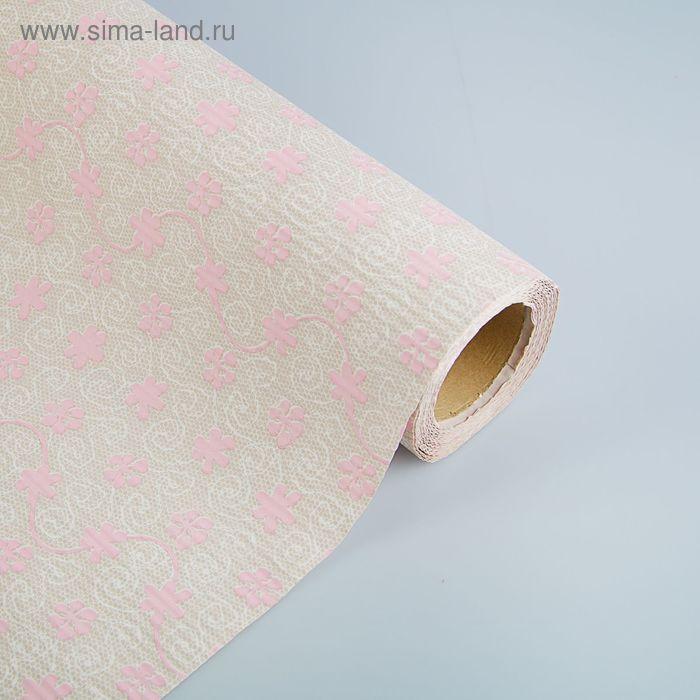 Бумага упаковочная крафт "Цветочный узор", бежево-розовая 0.5 х 10 м