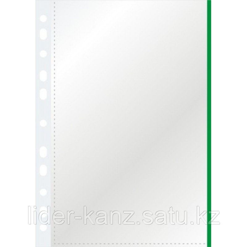 Файл прозрачный A4, 0,040мм, зеленая кромка Bindermax