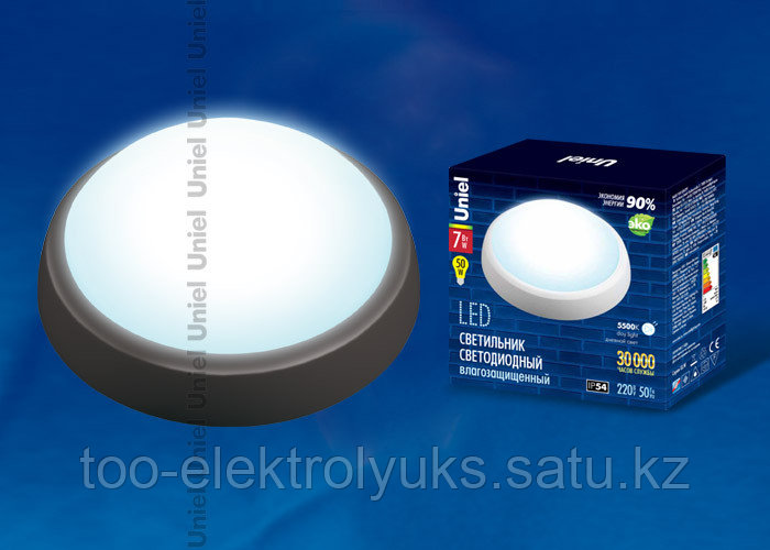 Светильник светодиодный пылевлагозащищенный ULW-R02-7W/DW IP54 BLACK пластиковый корпус
