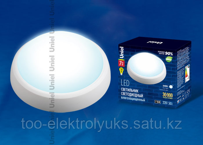 Светильник светодиодный пылевлагозащищенный ULW-R02-7W/DW IP54 WHITE пластиковый корпус