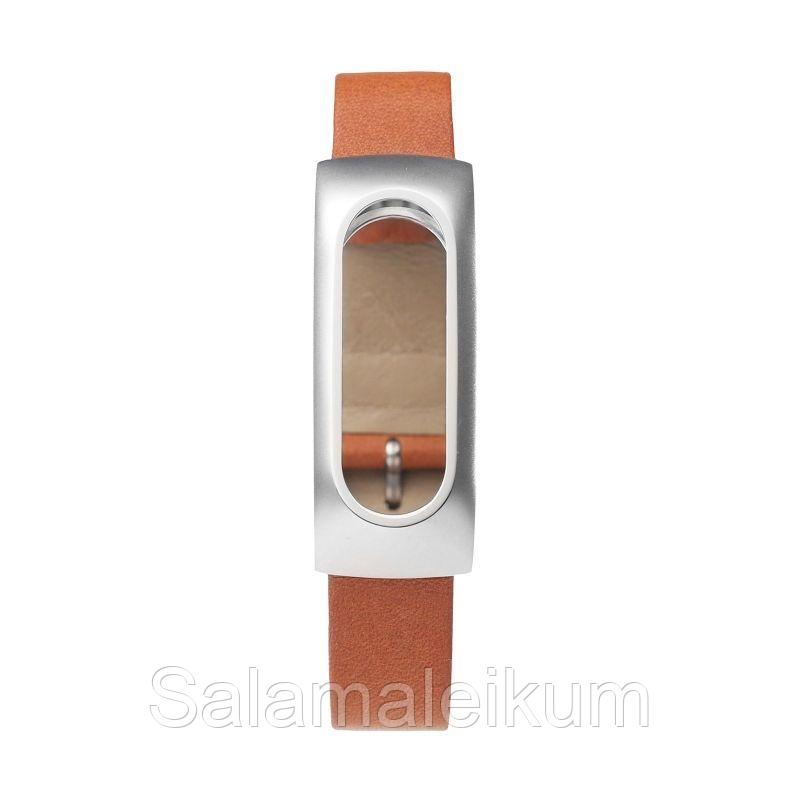 Ремешок для браслета Xiaomi Mi Band Leather Strap Metal Holder (Brown)