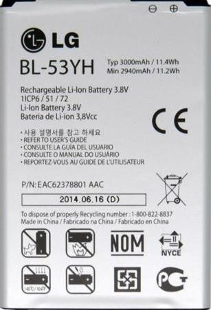 Заводской аккумулятор для LG G3 D855 (BL-53YH, 2940mAh) - фото 1 - id-p59613472
