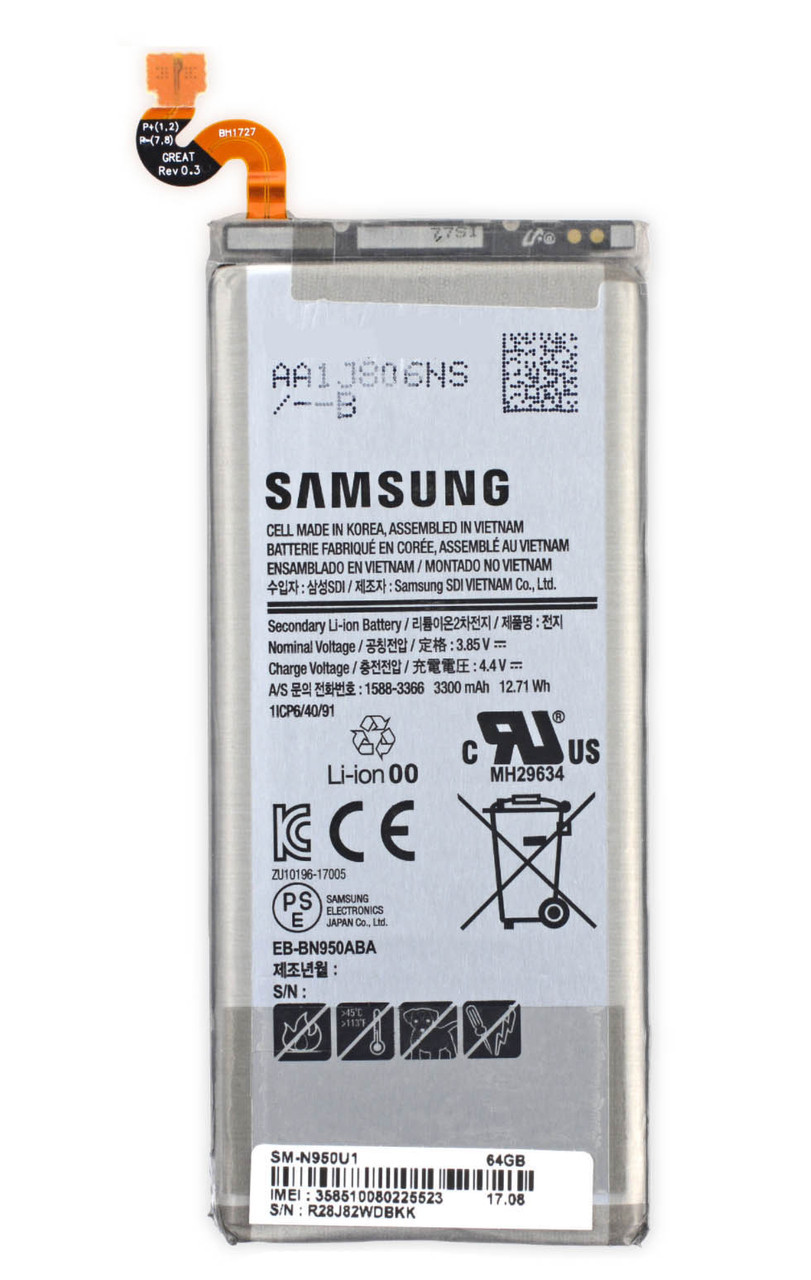Заводской аккумулятор для Samsung Galaxy Note 8 N950 (EB-BN950ABE, 3300 mah) - фото 1 - id-p59615567