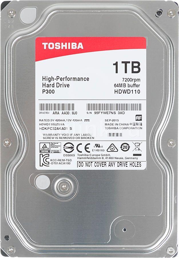 Жесткий диск HDD 1Tb TOSHIBA Р300 SATA 6Gb/s 7200rpm 64Mb 3.5" HDWD110EZSTA Retail - фото 1 - id-p59615753