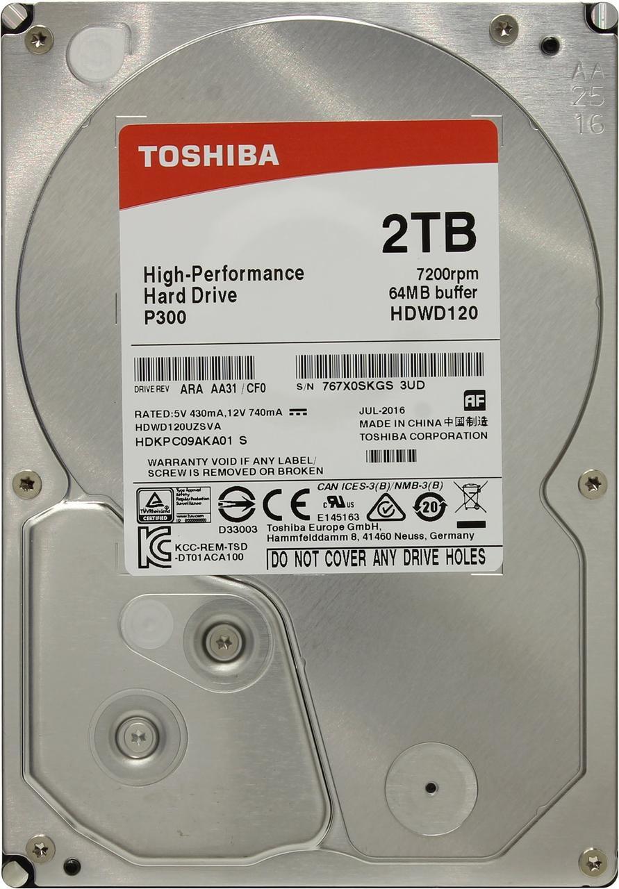 Жесткий диск HDD 2Tb TOSHIBA SATA 6Gb/s 7200rpm 64Mb 3.5" HDWD120UZSVA Bulk - фото 1 - id-p59615755