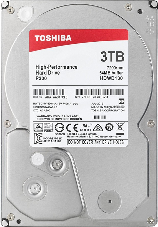 Жесткий диск HDD 3Tb TOSHIBA SATA 6Gb/s 7200rpm 64Mb 3.5" HDWD130UZSVA - фото 1 - id-p59615758