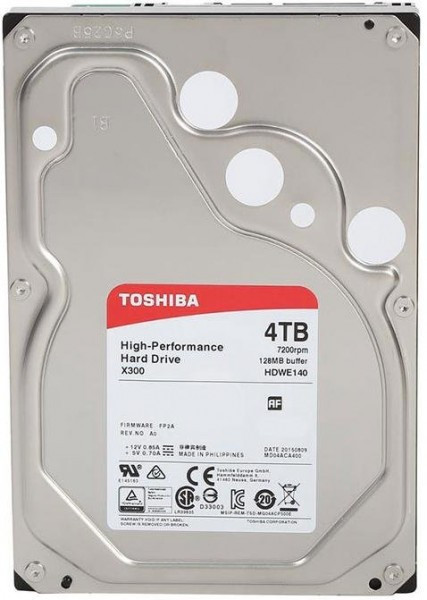 Жесткий диск HDD 4Tb TOSHIBA X300 SATA 6Gb/s 7200rpm 128Mb 3.5" HDWE140UZSVA - фото 1 - id-p59615760