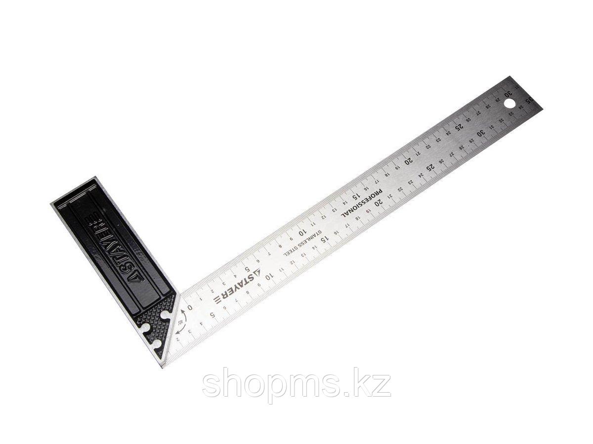 Угольник STAYER "PROFI" столярный, гравированная шкала, нержавеющее полотно 37мм, 300мм