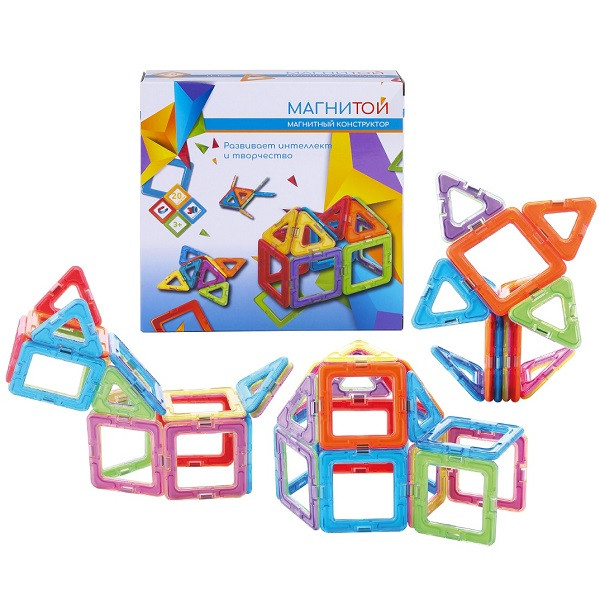 Магнитой Конструктор магнитный 12 квадратов (6 - без окна), 8 треугольников