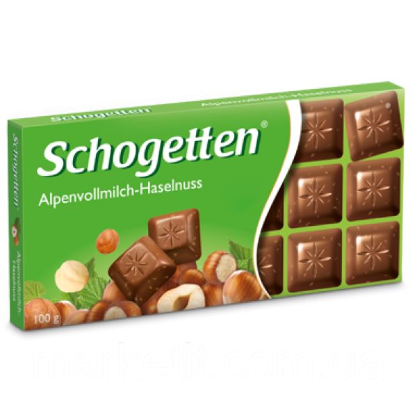 Молочный шоколад Schogetten Alpine Milk with Hazelnuts Фундук лесной орех 100гр (15 шт. в упаковке)