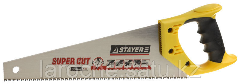 Ножовка STAYER "SUPER CUT" по дереву, 2-комп. пластиковая ручка, 3D-заточка, закаленный зуб, 7 TPI, 450мм - фото 1 - id-p4379212