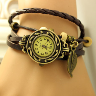 Винтажные женские часы на плетеном ремешке с листком - фото 2 - id-p4382704