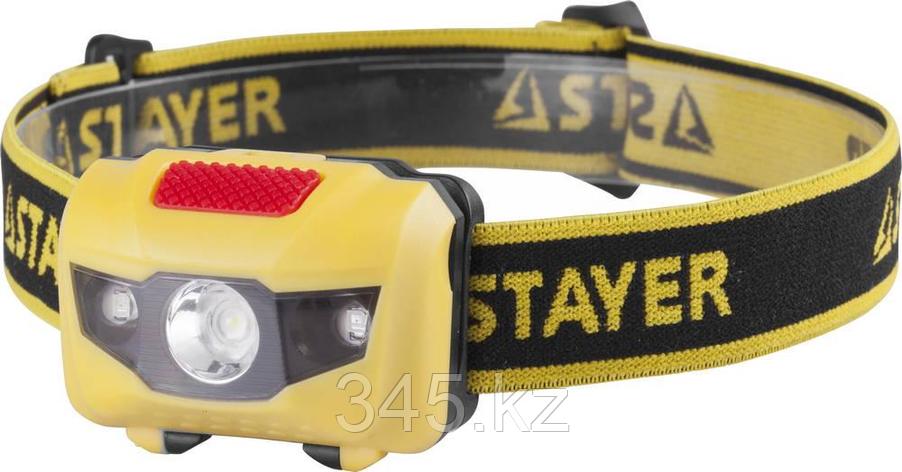 Фонарь STAYER "MASTER" налобный светодиодный, 1Вт(80Лм)+2LED, 4 режима, 3ААА, фото 2