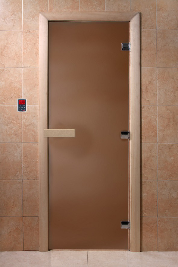 Дверь стеклянная банная "Банная ночь" (Бронза матовое), 700х1900 мм, 8 мм, 3 петли, коробка хвоя