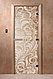 Дверь стеклянная банная "Хохлома", 3 петли,  стекло 8 мм, коробка Ольха, фото 3