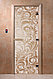Дверь стеклянная банная "Хохлома", 3 петли,  стекло 8 мм, коробка Ольха, фото 4