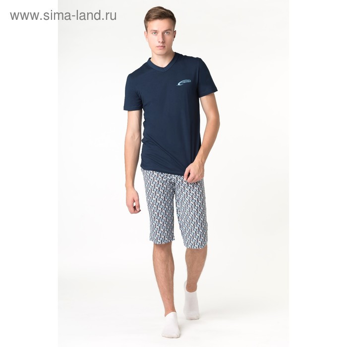 Комплект мужской (футболка, шорты), цвет синий, рост 170-176 см, размер 56