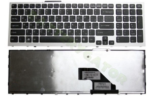 Клавиатура для ноутбука  Sony VPC-F11, VPC-F12, VPC-F13 черная с серебристой рамкой
