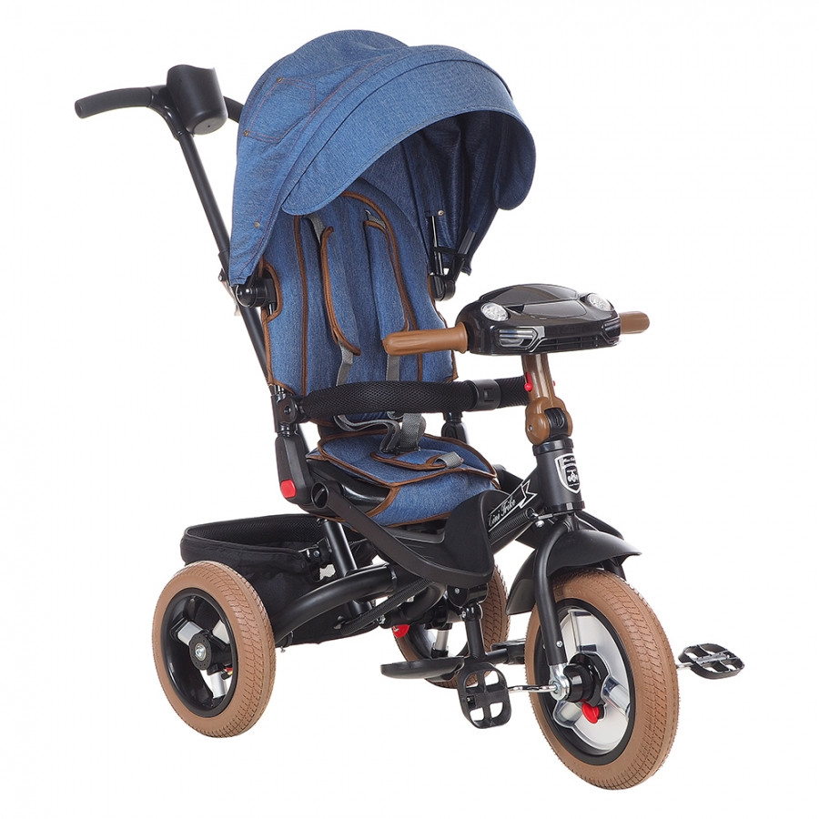 Детский 3-х колесный велосипед Mini Trike Transformer Jeans T400/2018, надув.12"/10", свет/муз панель Синий