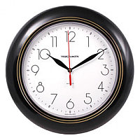 Часы d-300мм, круглые, белые, черный корпус, пластиковое стекло Часпром