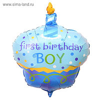 Шар фольгированный 29" "1-й день рождения", кексик, цвет голубой
