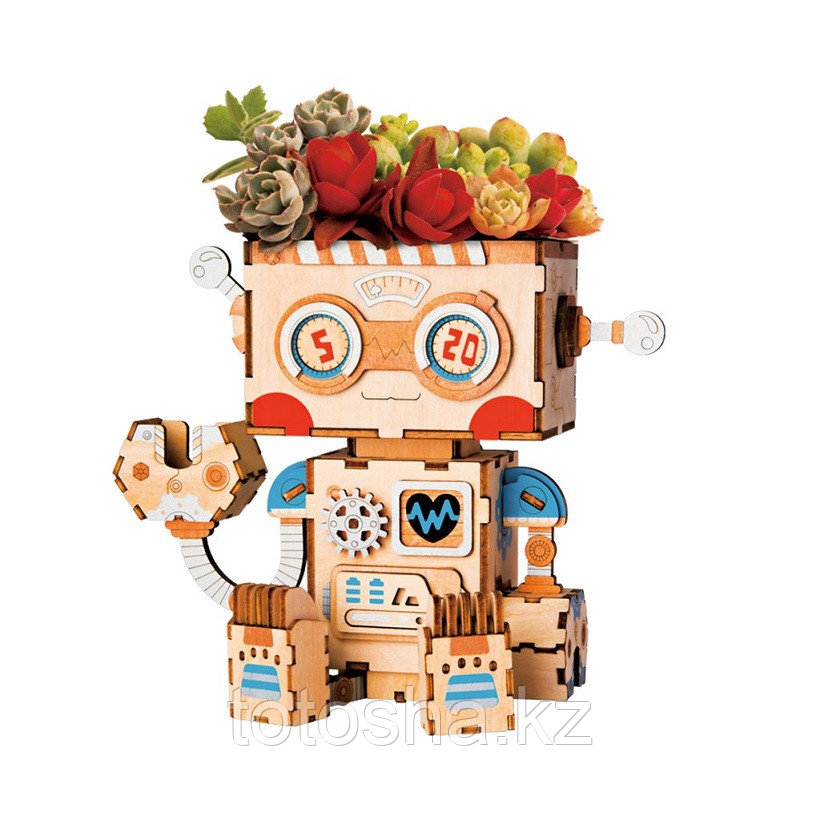 Деревянный цветочный горшок Robotime " Robot Робот "