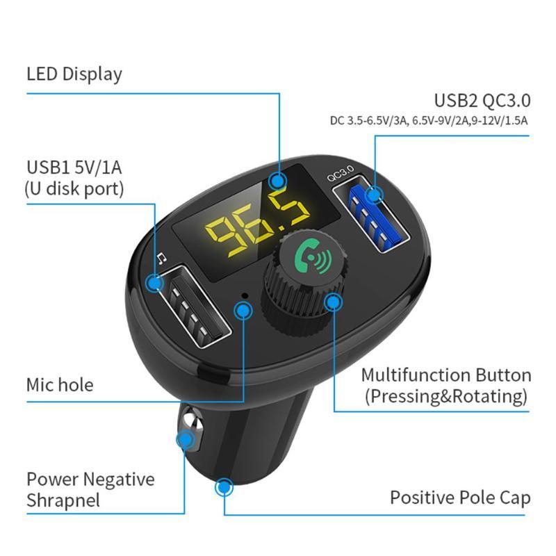 Автомобильный FM модулятор с вольтметром Bluetooth MP3-плеер быстрая зарядка USB