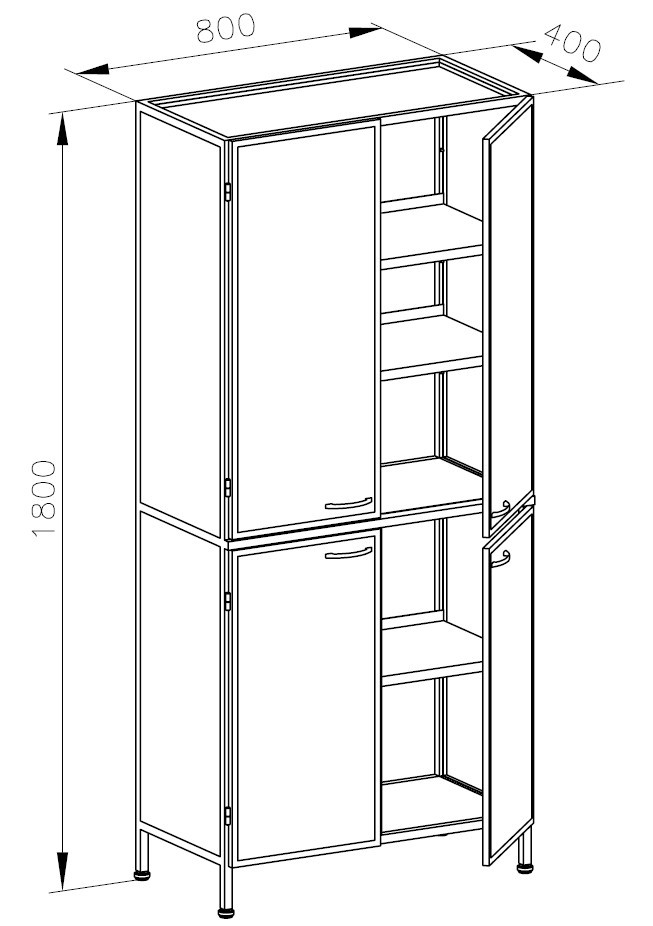 Шкаф для химреактивов, дверцы одностворчатая верхняя металл, нижняя металл, полки металл, замки, ц/м, 600х400х1800