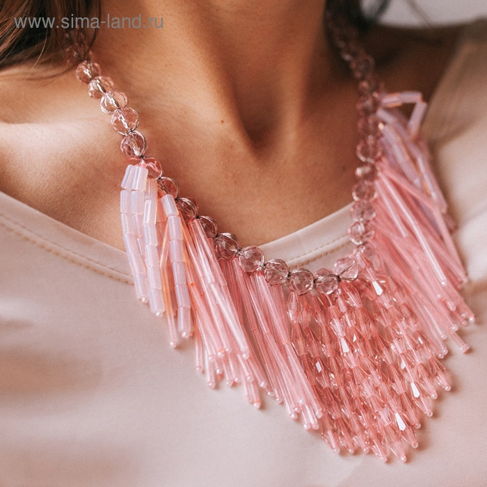 Колье "Модный образ", цвет розово-персиковый в серебре