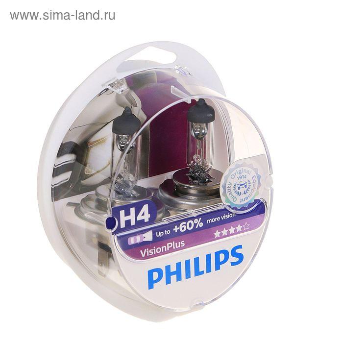 Лампа автомобильная Philips, Vision Plus, H4, 12 В, 60/55 Вт, P43t, 2шт.