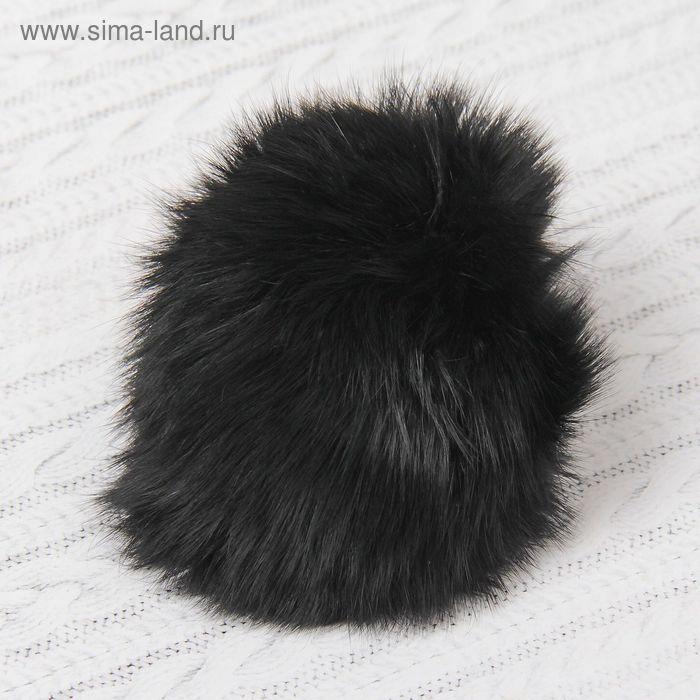 Помпон из натурального меха зайца, размер 1 шт 9 см , цвет черный