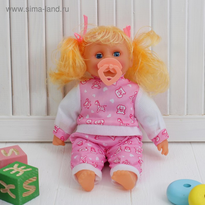 Мягкая игрушка-кукла говорящая "Девочка" с соской, 4 звука, цвета МИКС