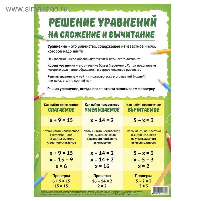 Обучающий плакат "Уравнения на сложение и вычитание"А3