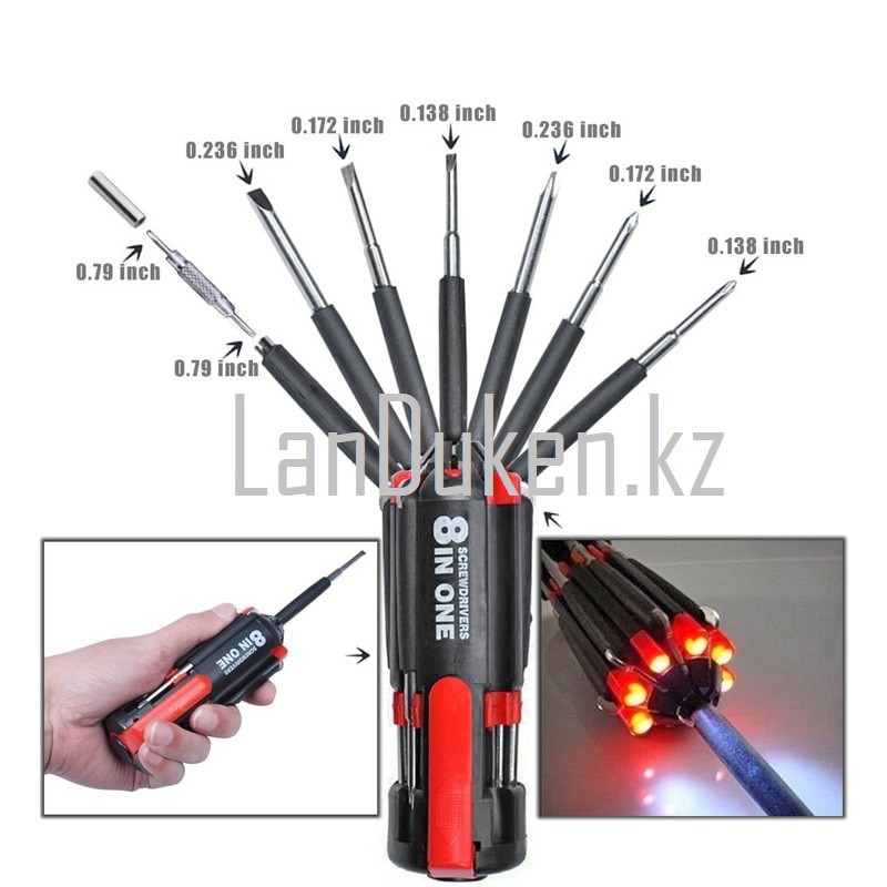 Отвертка "8 in 1" с фонариком "Multi Portable Screwdriver" - фото 2 - id-p8054471