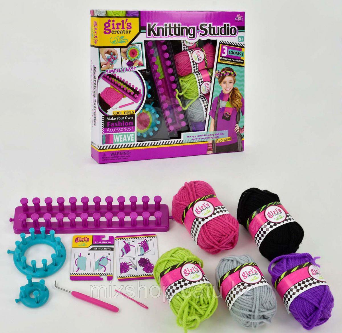 Детский набор для Вязания "Knitting Studio", 3 станка, крючок, иглы, нитки, MBK281