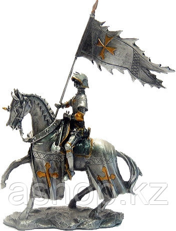 Статуэтка оловянный солдатик Wise Unicorn Рыцарь Конный крестоносец с знаменем, Высота: 110 мм, Материал: Олов