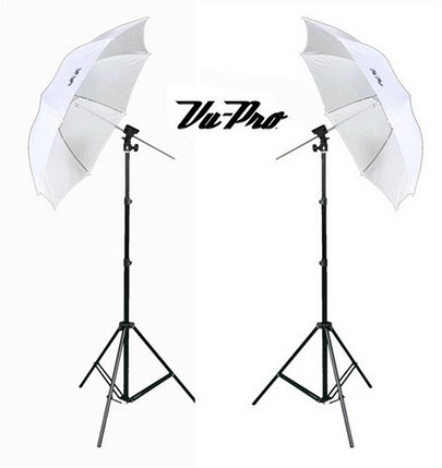 2 студийных зонта 83 см на просвет на стойках с головками для вспышек, фото 2
