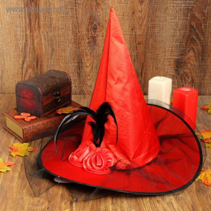 Карнавальная шляпа "Ведьмочка" с фатой, цвет красный