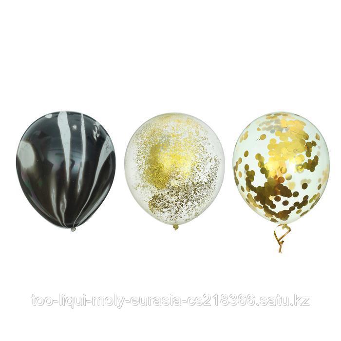Набор шаров латексных 12" "Черное золото" прозрачные, с конфетти, блестки, лента - фото 1 - id-p60438767