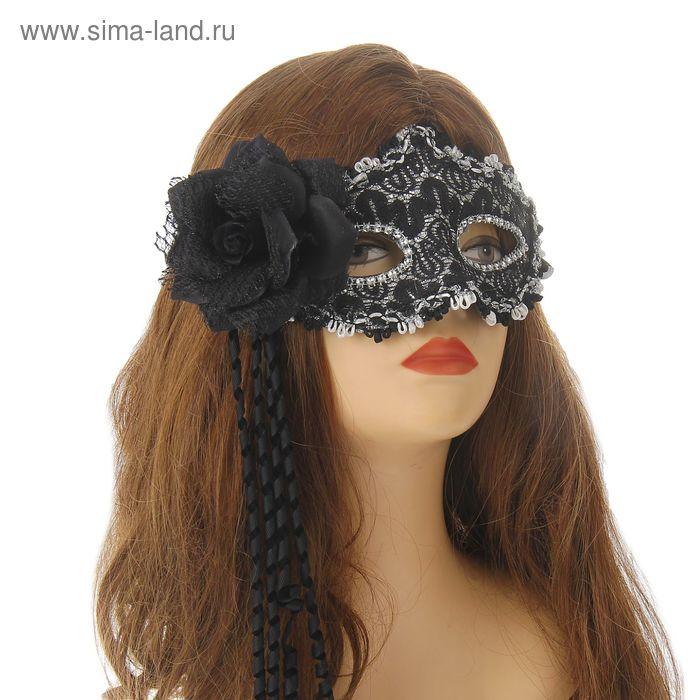 Карнавальная маска "Очарованье" с цветком, цвет черный