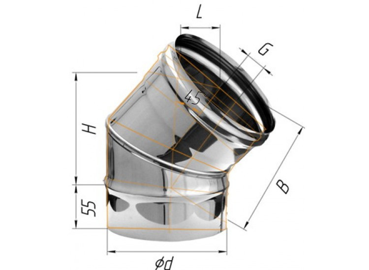 Колено 135°, D=115, AISI 430, 0,8 мм (Феррум)