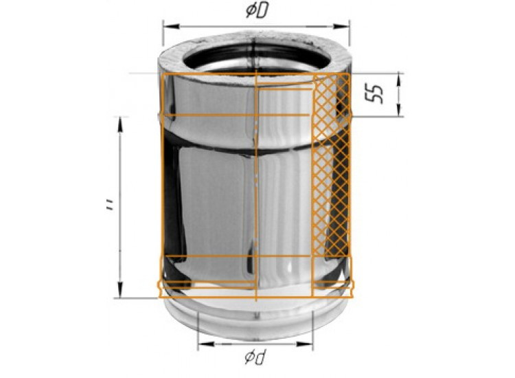 Дымоход двустенный, по воде L=250, D=120/200, AISI 430/ОЦ, 0,8/0,5 мм (Феррум)