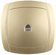 Розетка СВЕТОЗАР "АКЦЕНТ" телефонная одинарная в сборе, цвет золотой металлик SV-54217-GM