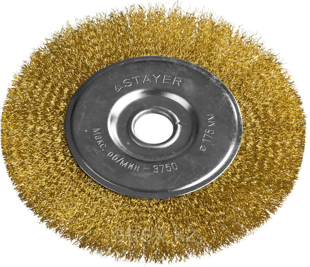 STAYER "PROFESSIONAL". Щетка дисковая для УШМ, витая стальная латунированная проволока 0,3мм, 175ммх22мм 35122-175