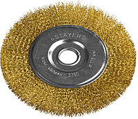 STAYER "PROFESSIONAL". Щетка дисковая для УШМ, витая стальная латунированная проволока 0,3мм, 175ммх22мм 35122-175