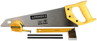 Набор STAYER "STANDARD" для столярных работ: ножовка по дереву 400 мм, угольник 200 мм, рулетка 3 м, 2 карандаша, 5 пред 15084-H5