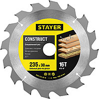 Пильный диск "Construct line" для древесины с гвоздями, 235x30, 16Т, STAYER  3683-235-30-16