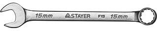 Ключ STAYER "MASTER" гаечный комбинированный, хромированный, 15х15 мм 27085-15